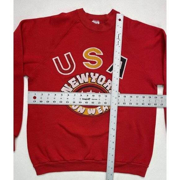 VINTAGE Jerzees New York Fun Wear Sweatshirt Men Small Red 80s 90s USA - Picture 5 of 5